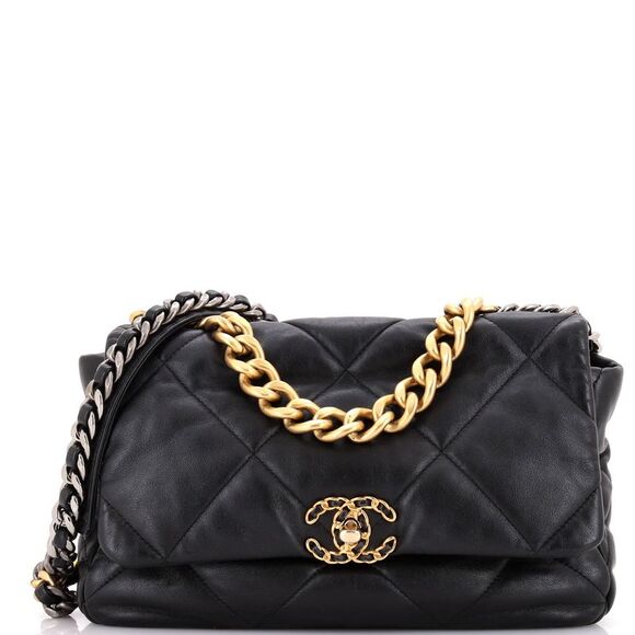 Chanel 19 Flap Bag Quilted Leather Large Black - Picture 1 of 8